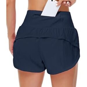Women's High Waisted Running Shorts Quick Dry Layer Navy Blue Women's Size M